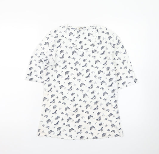 Cotton Traders Women's White Butterfly Print Cotton T-Shirt Size 10