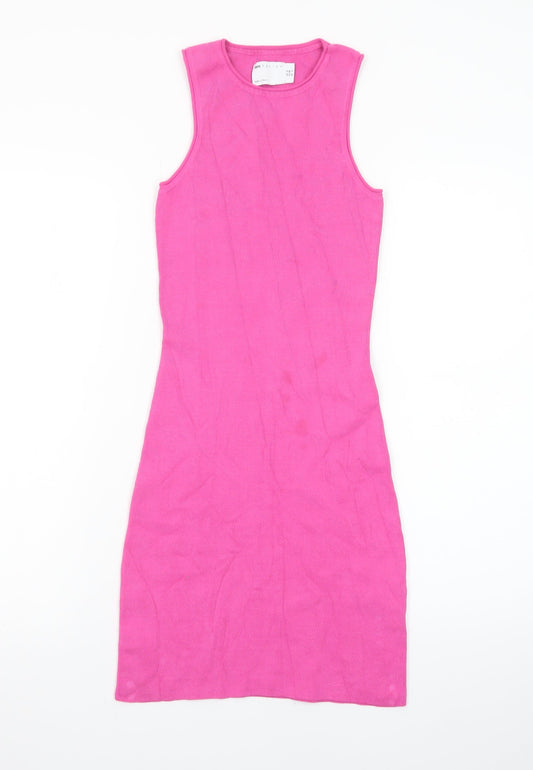 Additional front view of ASOS DESIGN Women Pink Sleeveless Bodycon Knit Dress, size 10