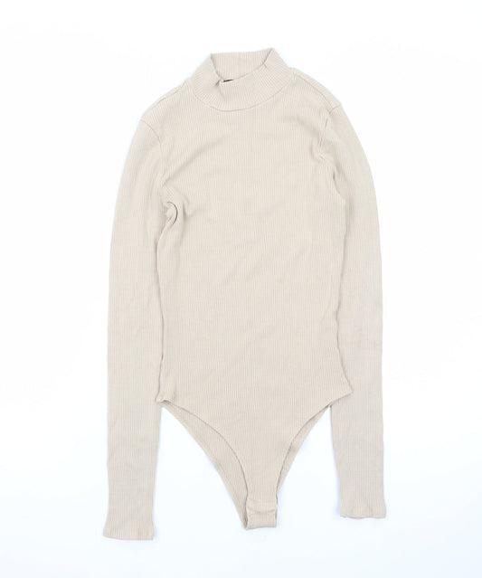 Forever 21 Women's Beige Mock Neck Long Sleeve Bodysuit Size S