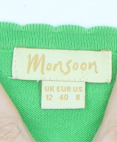 Monsoon Women Green Cotton V-Neck Button Cardigan Size 12
