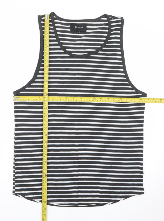 Firetrap Men's Black Striped Sleeveless Cotton Tank Top L
