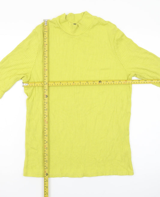 Marks and Spencer Women Yellow Mock Neck Ribbed T-Shirt Size 16