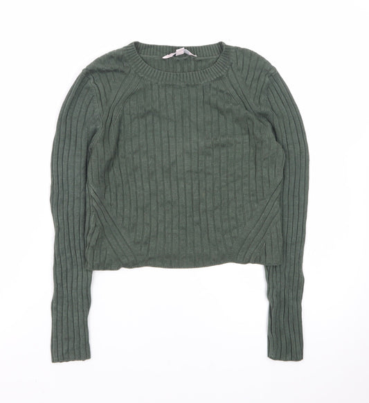 Miss Selfridge Petites Green Ribbed Cropped Knit Top UK 10