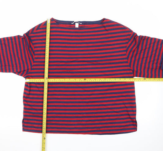 H&M Men's Red and Navy Striped Long Sleeve Cotton T-Shirt Size S