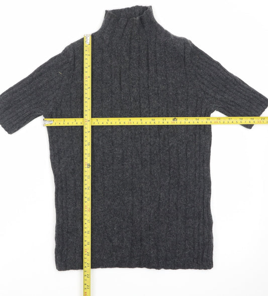 Farhi by Nicole Farhi Women Grey Pure Cashmere Short Sleeve Roll Neck Top M