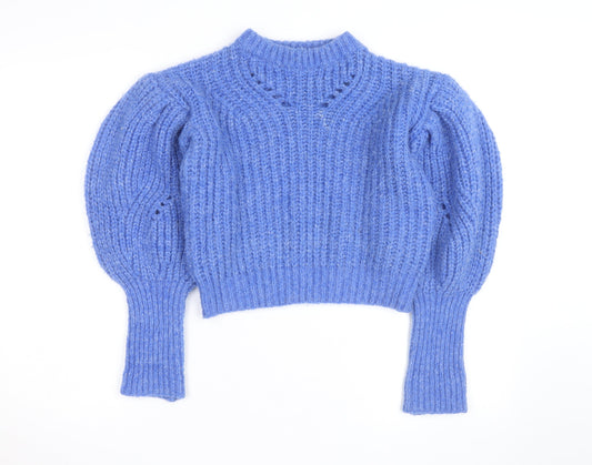 PRETTYLITTLETHING Women Blue Chunky Knit Puff Sleeve Jumper XS