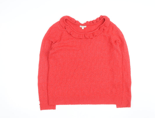 Additional front view of Monsoon Red Alpaca Wool Blend Ruffle Neck Jumper L unisex