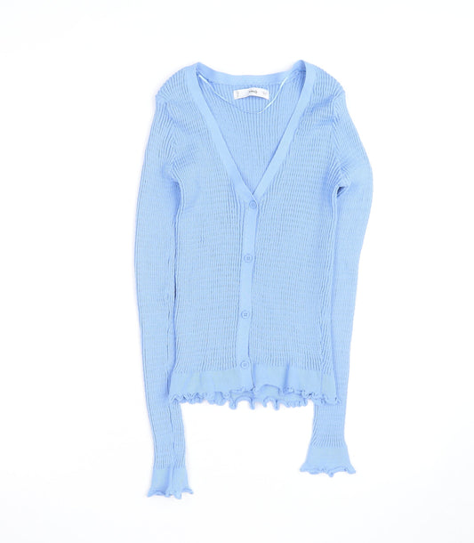 Mango Women's Blue V-Neck Knit Button Cardigan Size L