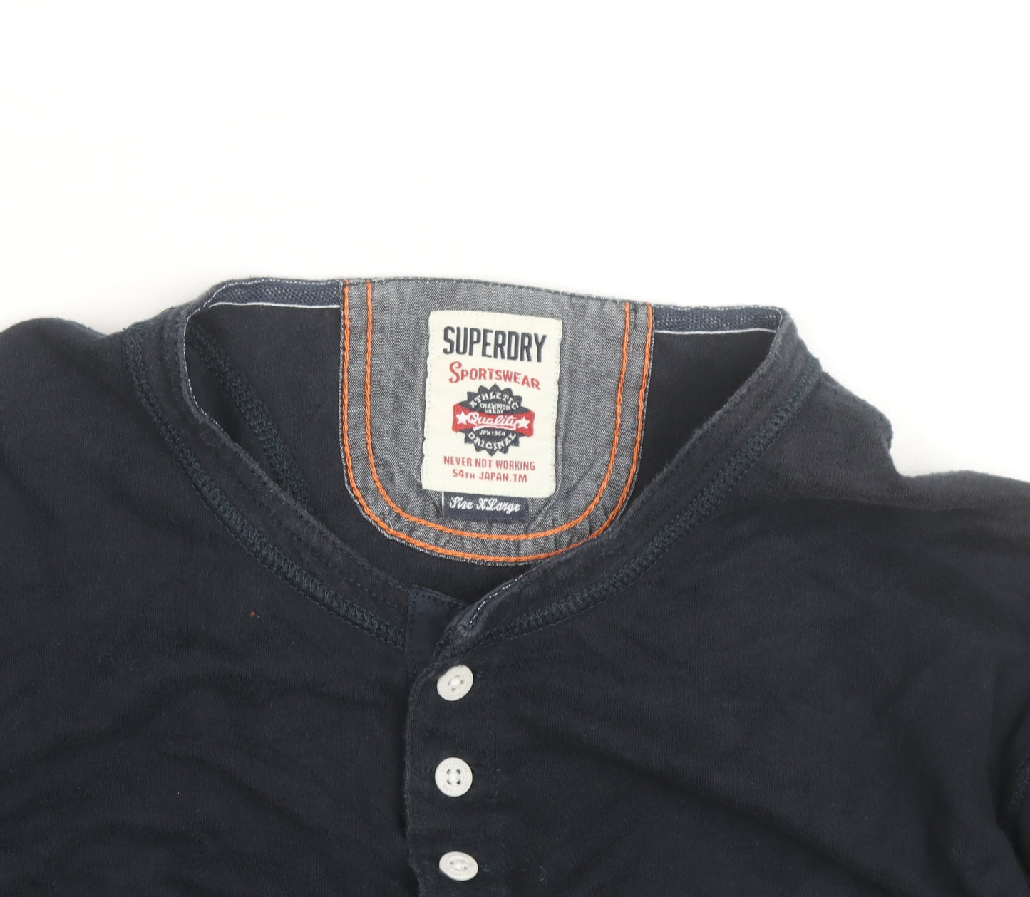 Superdry Men's Blue Henley Long Sleeve Cotton Top Size L