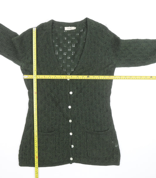 Howies Women Green Lambswool Open Knit Cardigan Size 10
