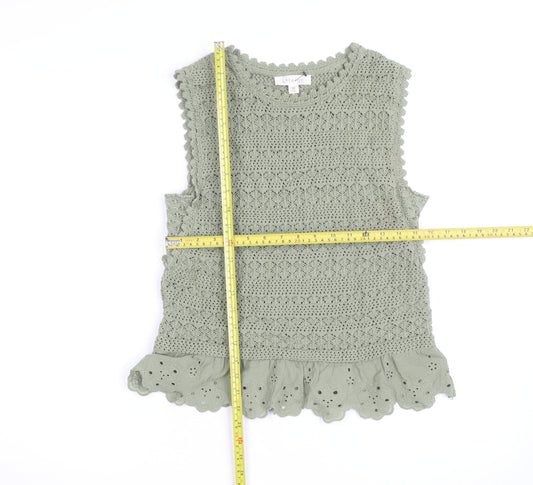 Greige Women Green Crochet Sleeveless Knit Cotton Vest M
