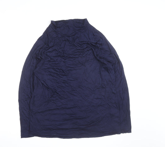 Additional front view of Jaeger Women Blue Roll Neck Long Sleeve Viscose Jersey Blouse, size 18