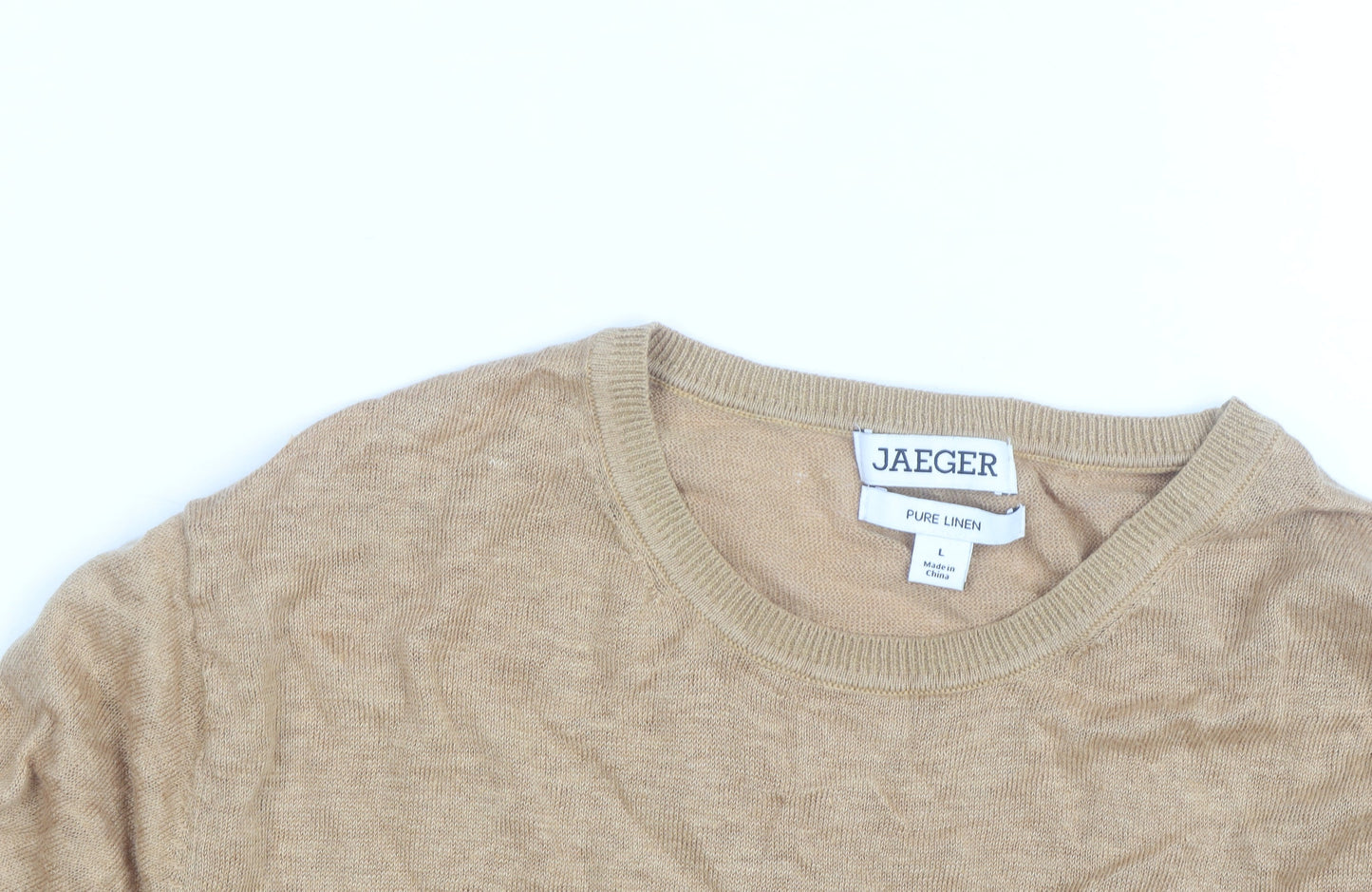 Jaeger Men's Beige Pure Linen Short Sleeve Crew Neck T-Shirt L