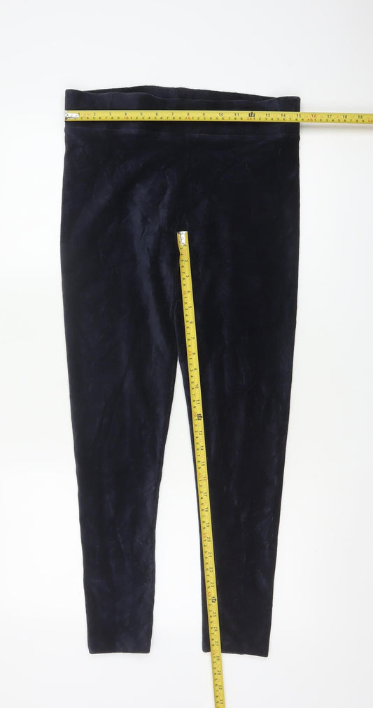 Marks and Spencer Women Blue Velvet Leggings Size 12 Slim Fit