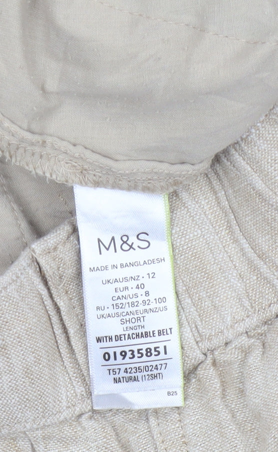 Marks and Spencer Women Beige Linen Wide-Leg Trousers Size 12