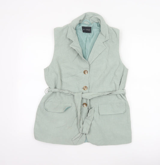Et Vous Women Green Sleeveless Tunic Linen Blend Blouse Size 12