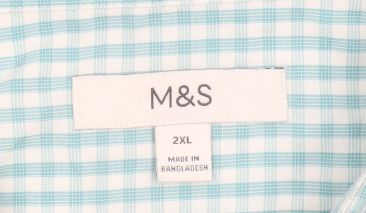 Marks and Spencer Men's Blue Check Short Sleeve 2XL Button-Up Shirt
