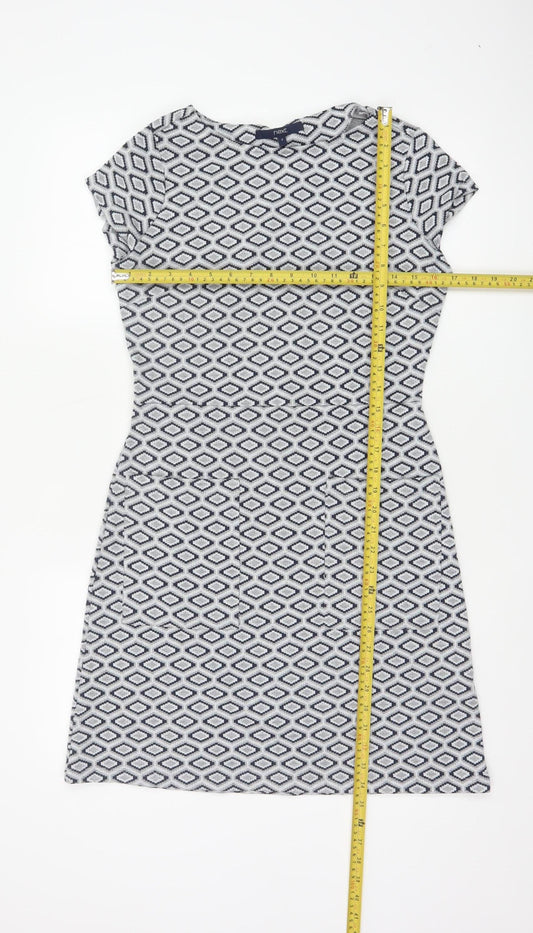 Next Women’s Grey Geometric Shift Dress Size 8 Short Sleeve