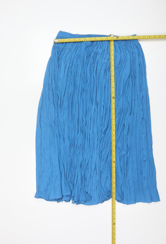Marks and Spencer Women Blue Pleated Midi Skirt Size 14 Petite