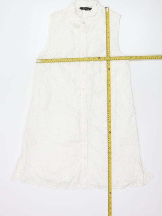 Lipsy Women White Cotton Sleeveless Shirt Dress UK 14