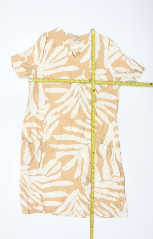 Pebble Bay Women Beige Tropical Print Shift Dress Size S