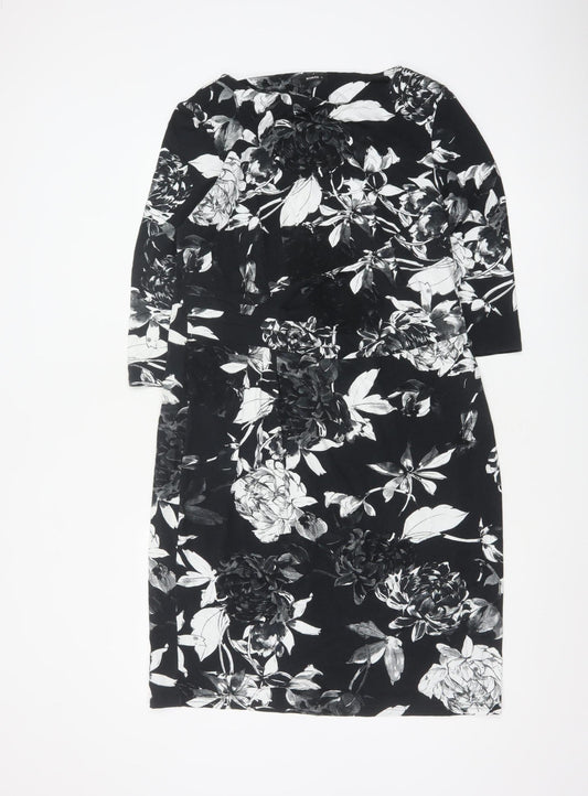 Additional front view of Roman Women Black Floral Sheath Dress, size 18, 3/4 Sleeve