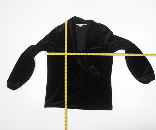 Boden Women Black Velvet Wrap Blouse UK 12 Long Sleeve