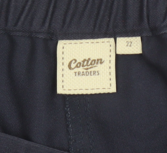 Cotton Traders Women's Blue Chino Trousers Size 22 Drawstring Waist