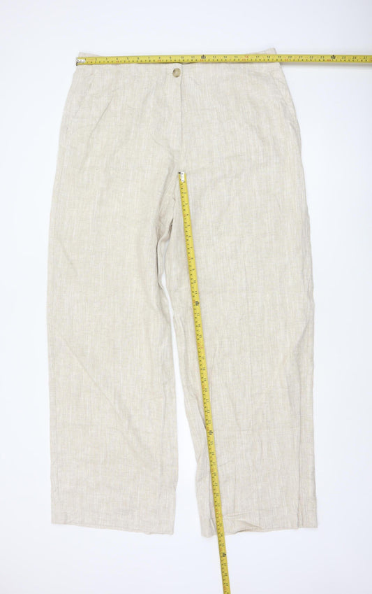 Marks and Spencer Womens Beige Linen Blend Trousers Size 18 Tall
