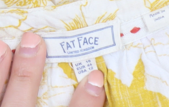 Fat Face Women's Yellow Floral Viscose Short Sleeve Tunic Blouse Size 16
