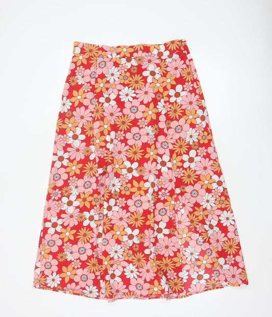 Additional front view of French Connection Women’s Red Floral A-Line Midi Skirt, size UK 14