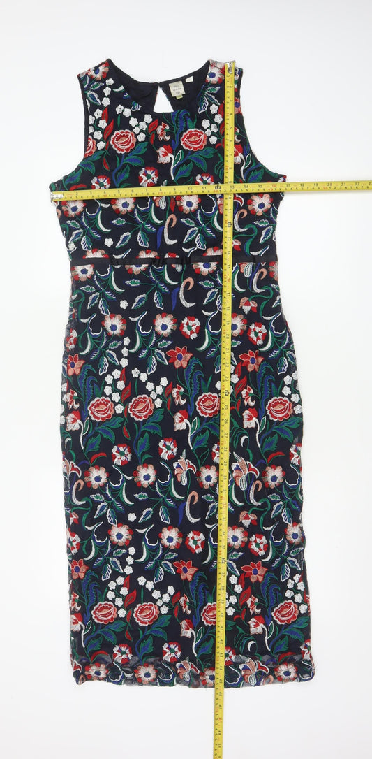 Seen Worn Kept Women's Multicoloured Floral Embroidered Sheath Dress Size 12
