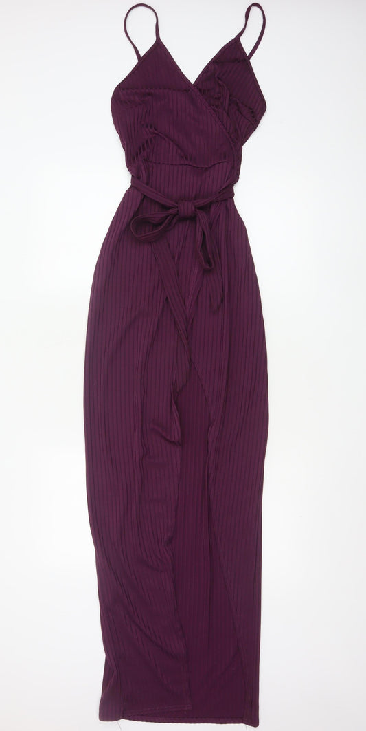 PRETTYLITTLETHING Women's Purple Wrap Maxi Dress Size 10