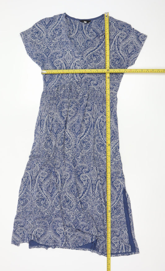 Joules Women Blue Paisley Midi Fit & Flare V-Neck Dress Size S