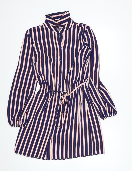 Additional front view of Miss Selfridge Women’s Multicoloured Striped Shirt Dress, size UK 8
