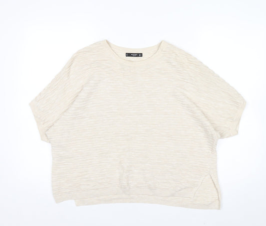 Mango Womens Beige Basic Relaxed Fit Short Sleeve T-Shirt Size 12