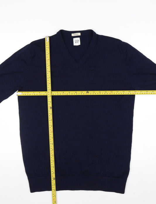 GAP Men's Blue Merino Wool V-Neck Pullover Sweater M