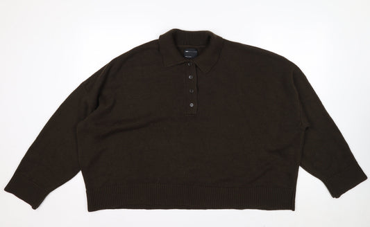 Additional front view of ASOS Design Women Brown Acrylic Henley Jumper, size L, 16-18
