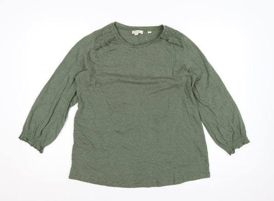 Fat Face Women's Green Striped Long Sleeve Cotton T-Shirt Size 10