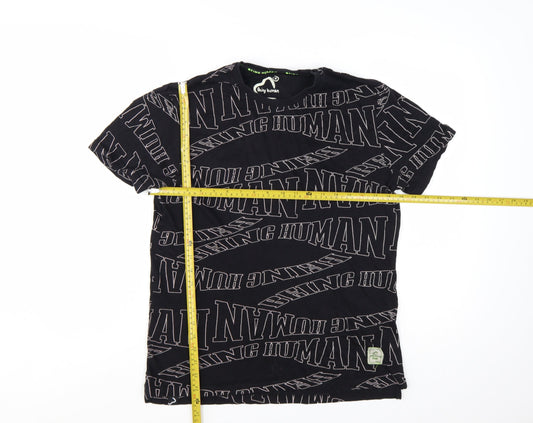 Being Human Men Black Graphic Logo Cotton Short Sleeve T-Shirt M