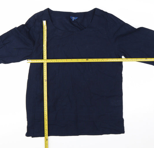 Cotton Traders Women’s Blue Linen Blend 3/4 Sleeve Blouse Size 12