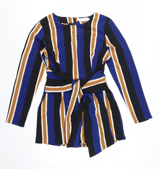 Additional front view of In The Style Women's Multicoloured Striped Long Sleeve Playsuit, size S