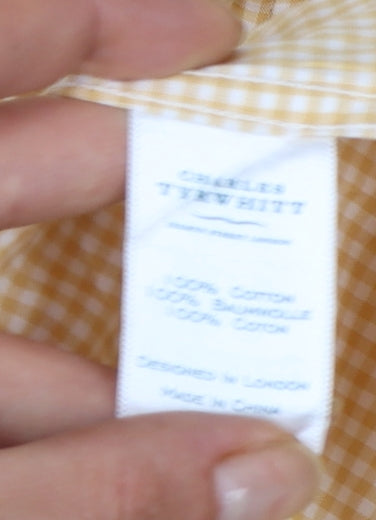 Charles Tyrwhitt Men's Yellow Check Classic Fit Long Sleeve Shirt XL