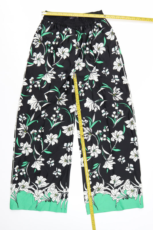 Marks and Spencer Womens Multicoloured Floral Wide-Leg Trousers Size 6