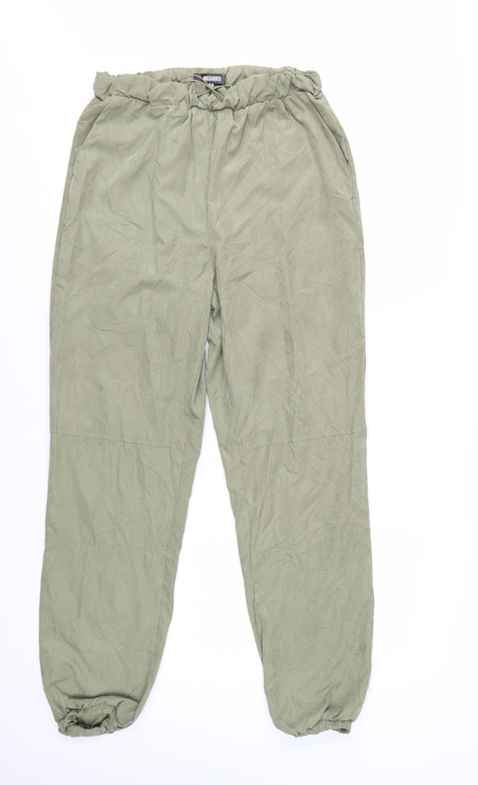 Additional front view of Missguided women’s green, size UK 10, jogger trousers polyester lightweight