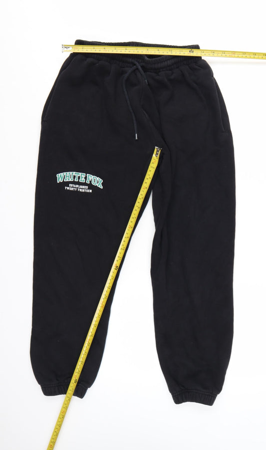White Fox Women's Black Small Jogger Sweatpants with Logo Print