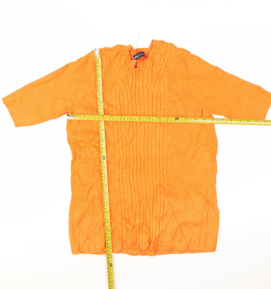 Marks and Spencer Women Orange Ribbed V-Neck 3/4 Sleeve Jumper Size L