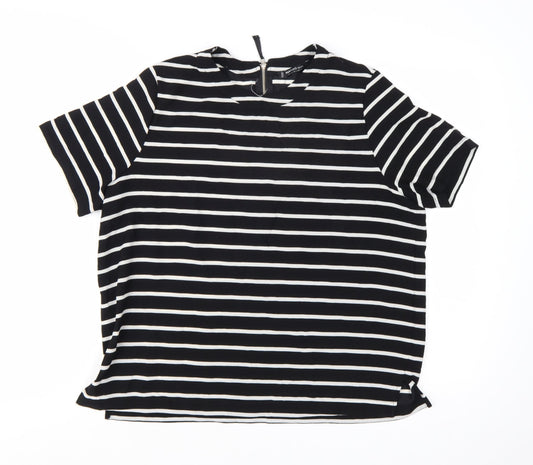 Mango Women Black White Striped Short Sleeve Basic Top Size 14