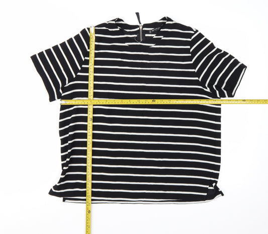 Mango Women Black White Striped Short Sleeve Basic Top Size 14