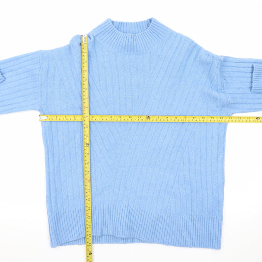 Warehouse Women’s Blue Wool Blend Mock Neck Jumper Size 12
